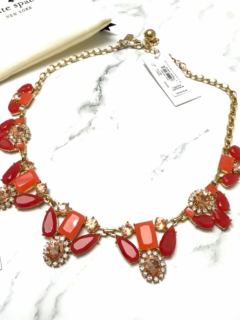 kate spade Gold-Tone Red & Coral Crystal Bib Necklace